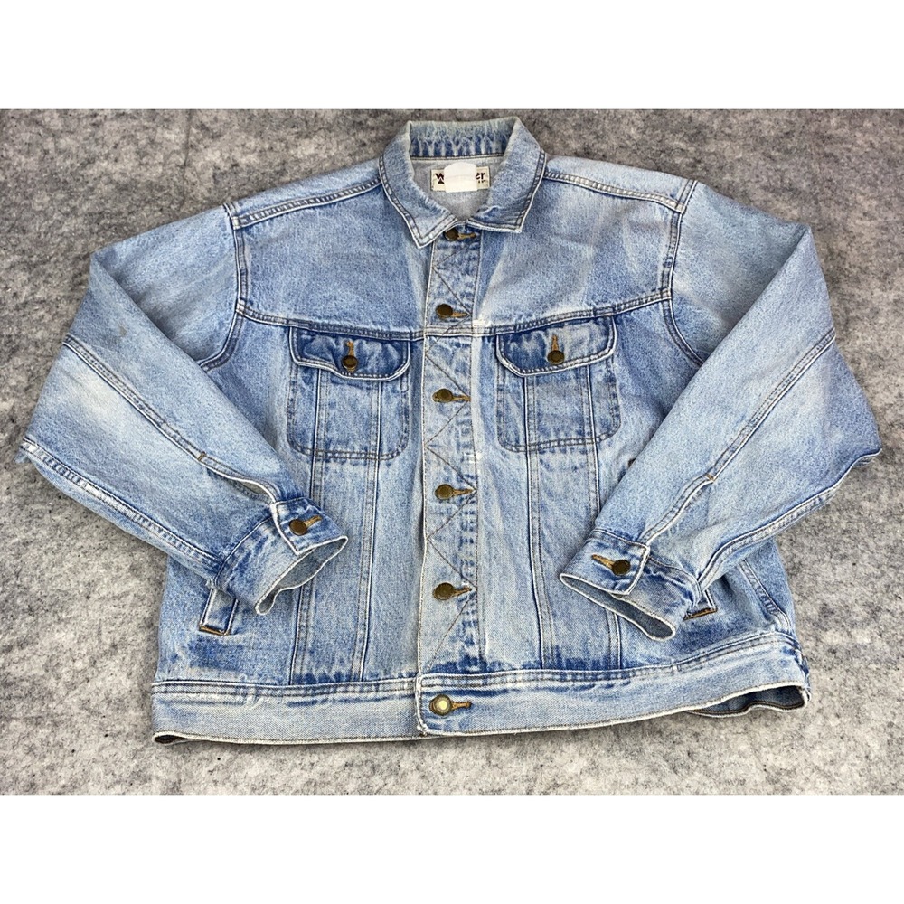 Vintage 90s Wrangler Jacket Rugged Wear Mens Size Large Denim Trucker Button‎ Up